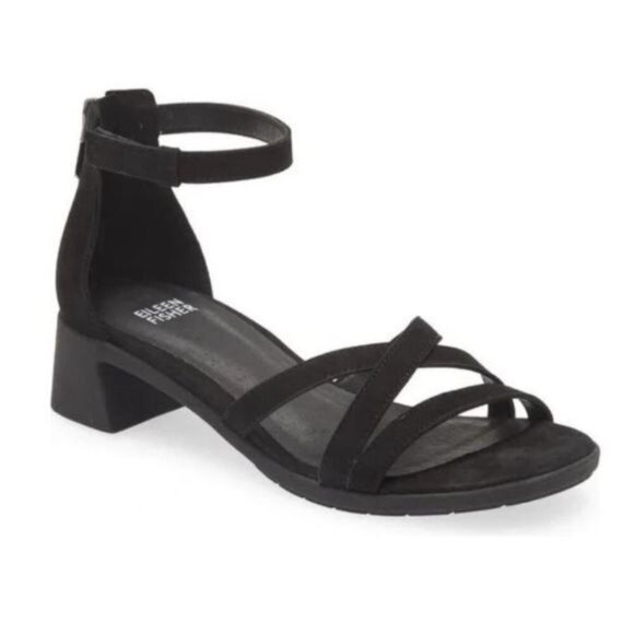 EILEEN FISHER Noni Strappy Leather Zip-Cuff Sandals in Black Size 8 - Picture 3 of 11